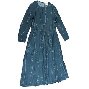 Elk turquoise viscose snaps closure long sleeve dress waist ties womens' size 6